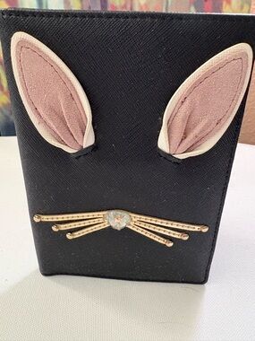Kate Spade Hop-to-It Bunny Black Saffiano Passport and Card Case